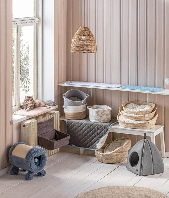 Pat de dormit Dehner Premium Lovely Cuddle, somn bun, Ø 38 cm, înălțime 13 cm, material natural/pluș, alb/bej