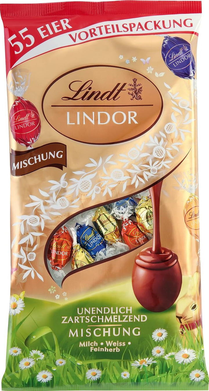 Lindt Schokolade LINDOR Eier Mix | 254 G | 55 X LINDOR Eier Mit Zartschmelzender Füllung in Den Sorten Milch, Weiß Und 45% Feinherb | Oster Schokolade | Schokoladengeschenk | Ostereier | Schokoeier Naty Shop Default Title
