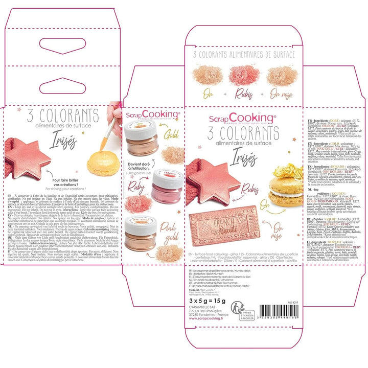 ScrapCooking, Set 3 coloranti alimentari, Auriu, Roz-Auriu si Ruby, nuante metalice, 3 x 5 grame Naty Shop