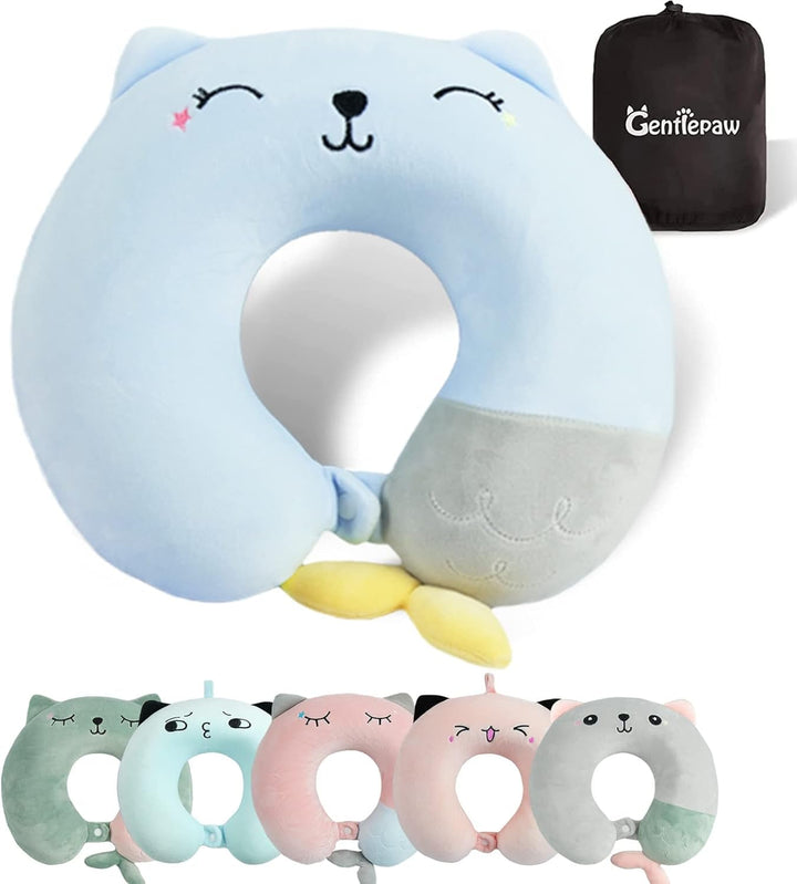 Pernă pentru gât, pernă pentru gât copii pentru călătorii cu avionul, mașina, trenul, pernă de călătorie cu spumă de memorie pentru adulți, pernă în formă de U cu motiv drăguț de animale, pernă Capac detașabil (roz2) Perne ortopedice cervicale Naty Shop Albastru