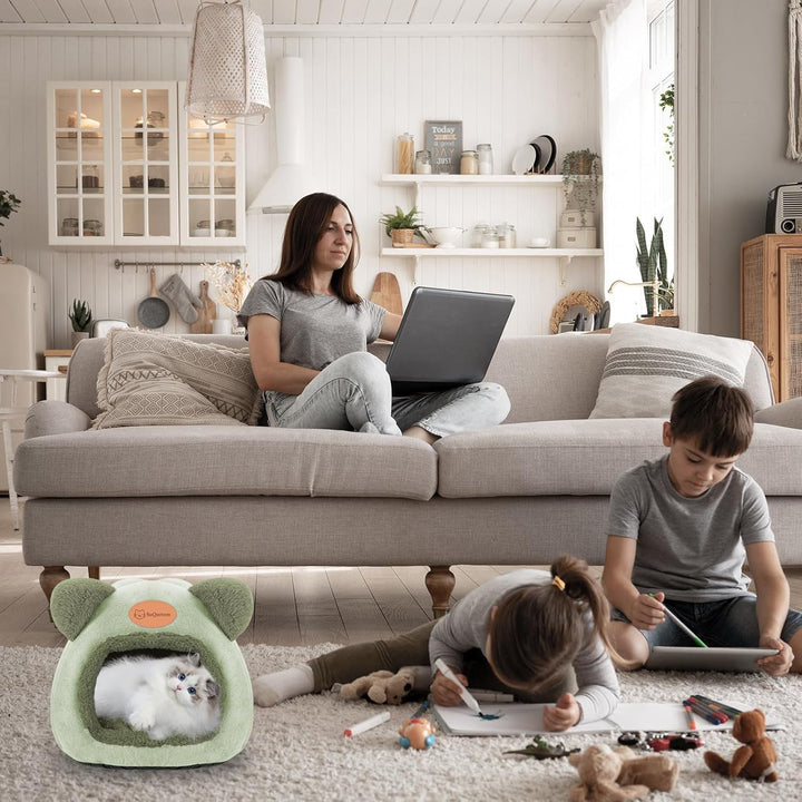 Pat pentru pisici, peșteră, pat lavabil pentru pisici, pat pentru animale de companie, moale, confortabil, cort, așternut pentru pisici, pat cald, peșteră pentru pisici, pat calmant pentru pisici și câini mici care dorm (verde)