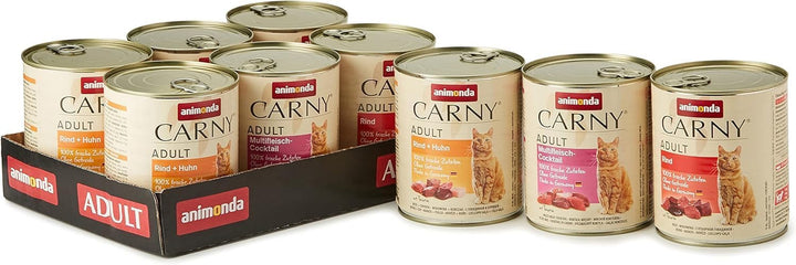 Animonda Carny Adult Hearty Variation (12 X 400 G), hrană umedă pentru pisici adulte, hrană umedă cu 100% ingrediente din carne proaspătă, hrană pentru pisici fără cereale și zahăr