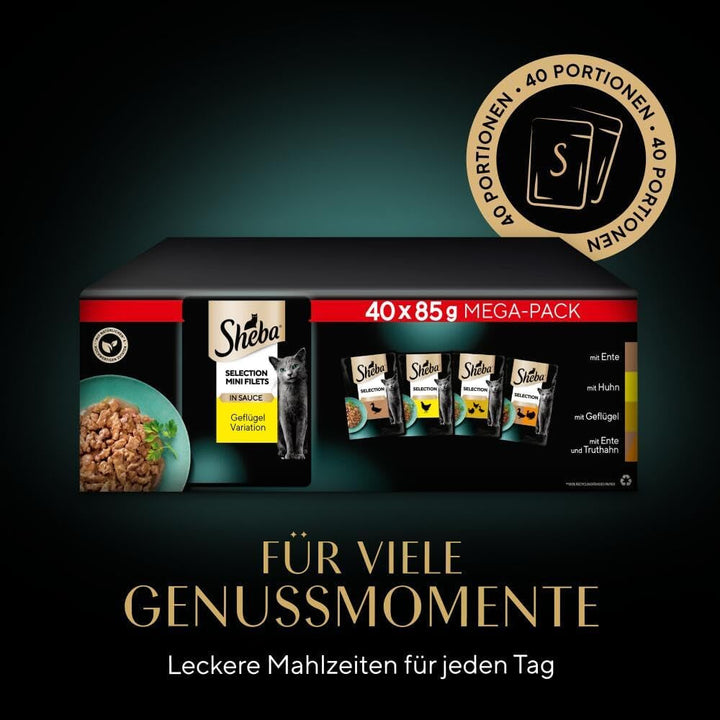SHEBA Adult Cat Food Wet - 40X85G săculeți - Variație de pasăre în sos - Hrană umedă pentru pisici - 1 pachet vrac