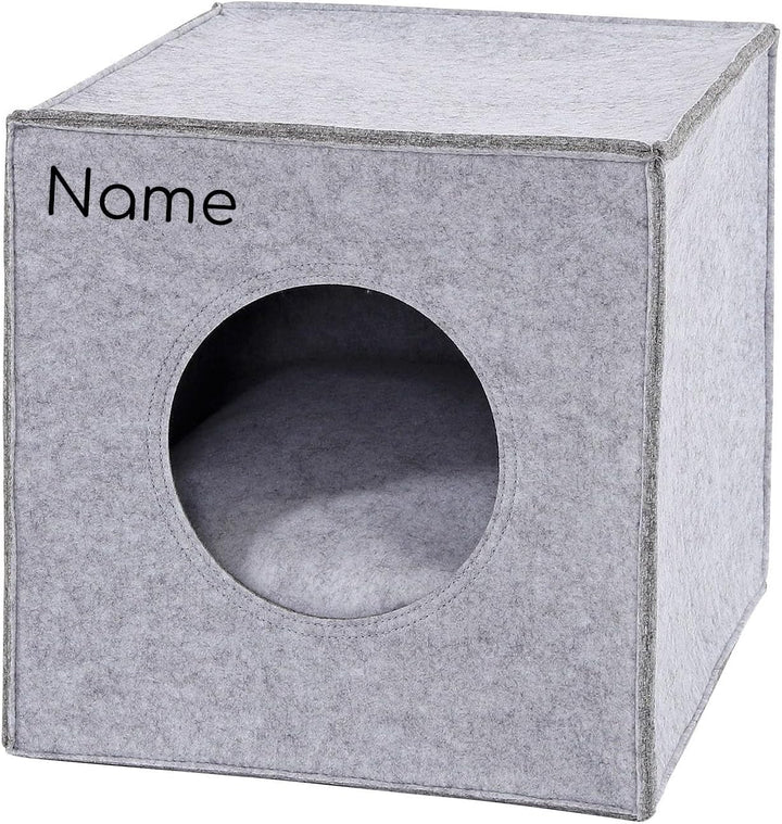 Peșteră pentru pisici Lionto, din fetru rezistent, potrivită pentru rafturile Kallax și alte sisteme de rafturi, 33 x 37 x 33 cm, pat pliabil în formă de cub, independentă, ușor de întreținut, cu pernă confortabilă, gri închis