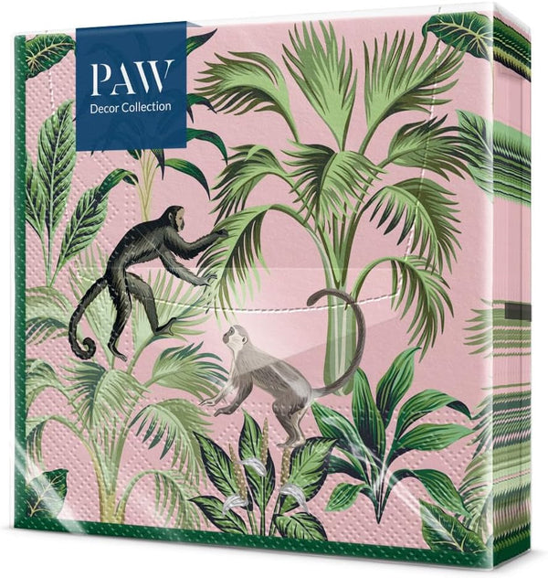 PAW - Șervețele 3 straturi (33 X 33 Cm) I 20 bucăți I Perfect pentru zile de naștere, petreceri, nunți, comuniuni și sărbători I Decorațiuni de masă șervețele de hârtie colorate - Monkey Jungle Fauna & Flora I Monkey Fun