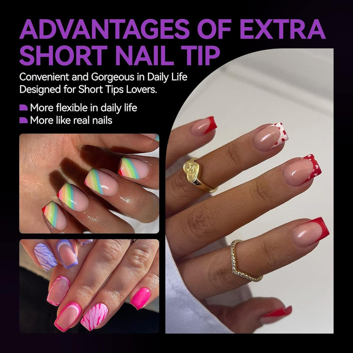 Gelike EC Tipuri de Unghii Pătrate Extra Scurte - Acoperire Completă, Tipuri de Unghii Scurte XS, Tipuri de Unghii Moi cu Gel, Tipuri de Unghii Artificiale din Rășină PMMA Pre-Lustruite pentru Femei, Salon, 120 Bucăți, 12 Mărimi