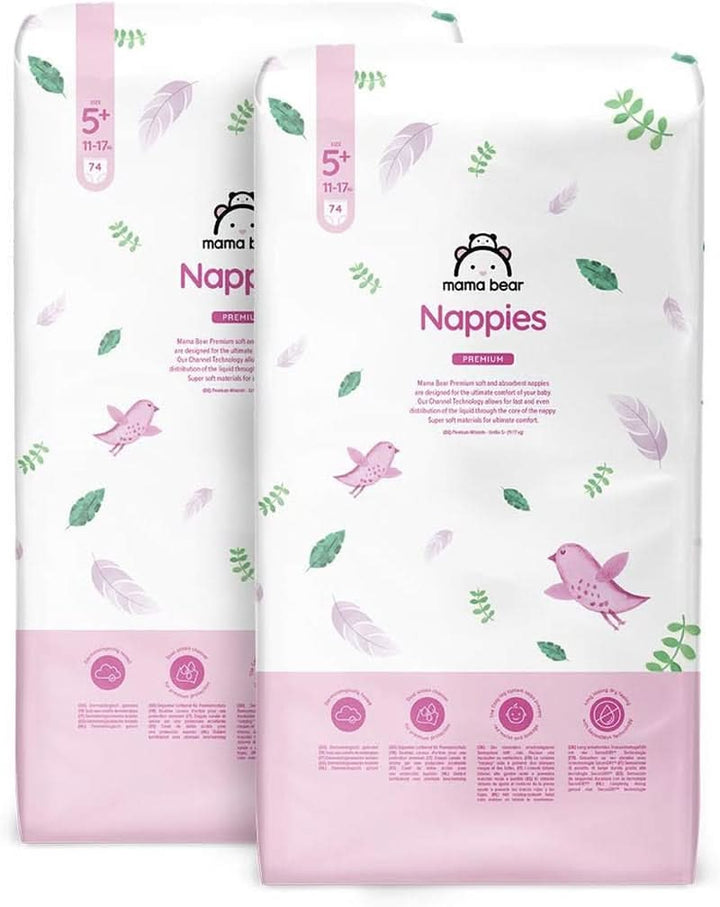 Mama Bear Premium scutece, mărimea 2 (3-6 kg), alb, 168 bucăți (2 pachete de 84) Mama si Copilul Naty Shop Mărime 5+ (148 buc)