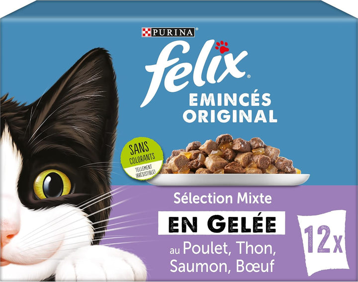 Jelly Chopped | Pisică adultă | Alegerea dintre carne de vită, somon, pui, ton | 12 X 85 G | Pungă proaspătă