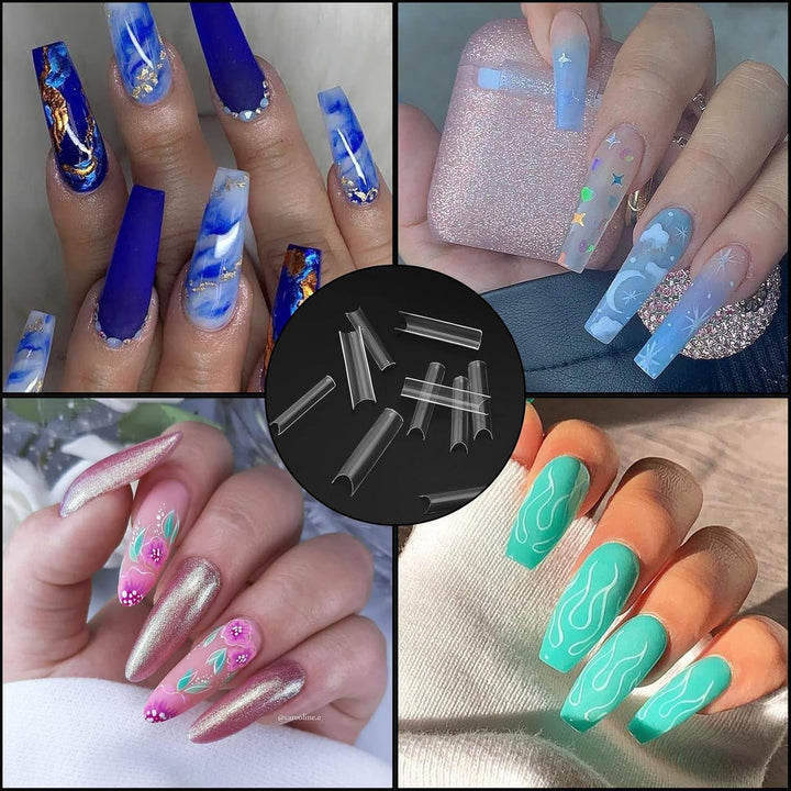 200 bucăți vârfuri unghii false, vârfuri unghii artificiale acrilice, vârfuri unghii false franceze, vârfuri unghii false transparente extra lungi drepte pătrate pentru saloane de unghii DIY