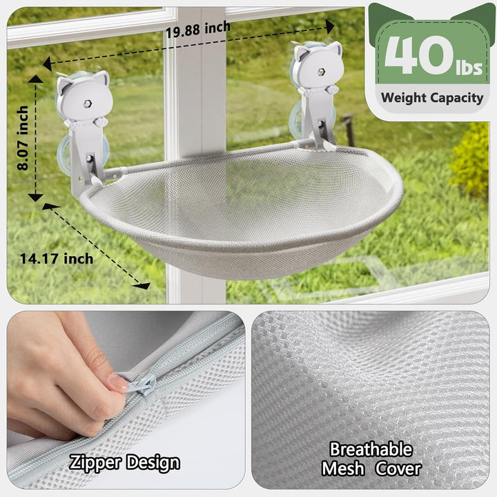 JUNSPOW Pervaz pentru Pisici, Pliabil și Stabil, Hamac Respirabil pentru Pisici, pentru Priveliște, Plasă și Cățărare, Capacitate Maximă de Încărcare de Până la 18 kg (Gri, Plasă)