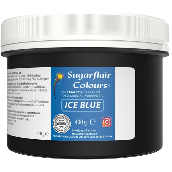 Colorant alimentar Sugarflair Ice Blue pentru paste, colorant alimentar pentru fondant și marțipan, paste concentrate Spectral - 400 g