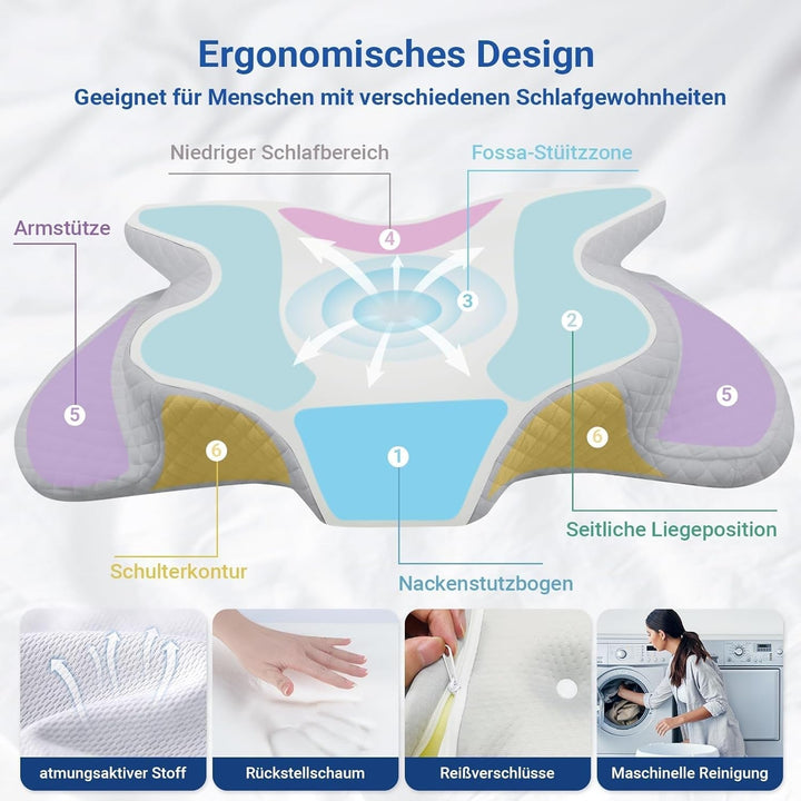 NVKHG Memory Foam Pillow Ergonomic Neck Pillow Head Pillow, Memory Foam Pillow Head Pillow For Side, Back & Stomach Sleeper To Improve Sleep Quality, 60X41X13/11Cm Perne ortopedice cervicale Naty Shop
