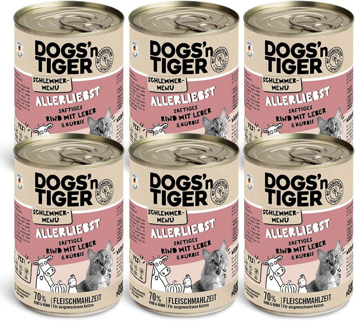 Dogs'N Tiger Gourmet Menu Glückskind, hrană umedă pentru pisoi, pui suculent și păstrăv - fără cereale, zahăr adăugat, conservanți artificiali, compatibilitate optimă, 6X400G