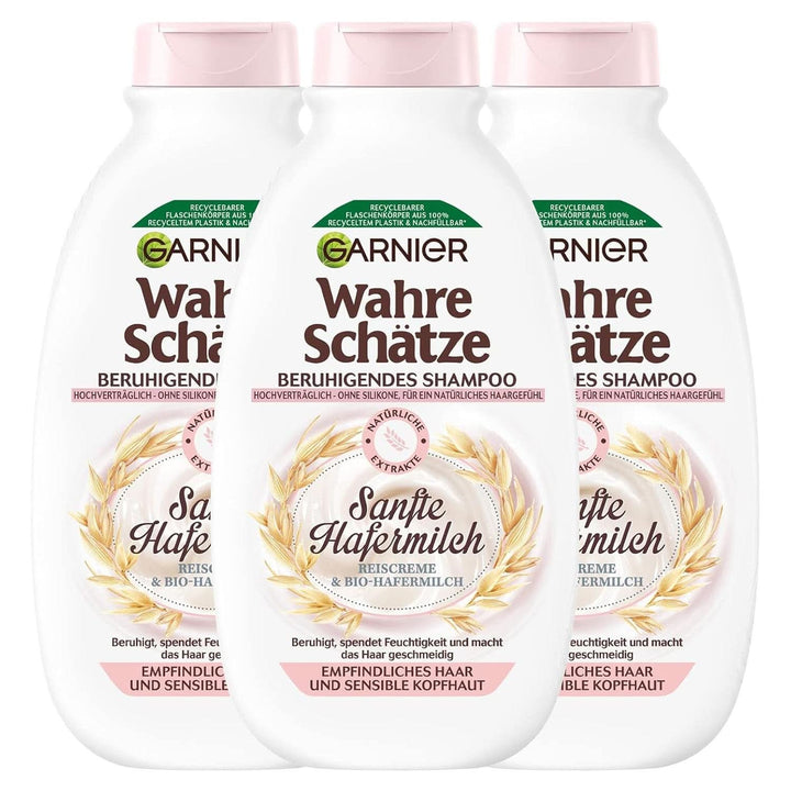 Garnier True Treasures Șampon calmant cu lapte de ovăz delicat pentru păr sensibil, 250 ml Duș și baie Naty Shop 3 x 250 ml