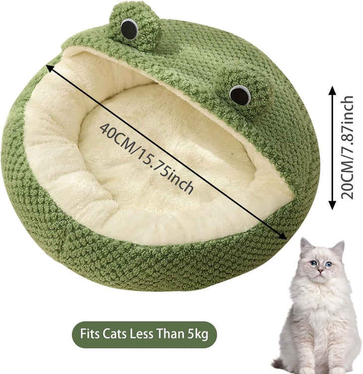 Pat pentru pisici cu broască, lung, de pluș, termic, de iarnă și toamnă, drăguț