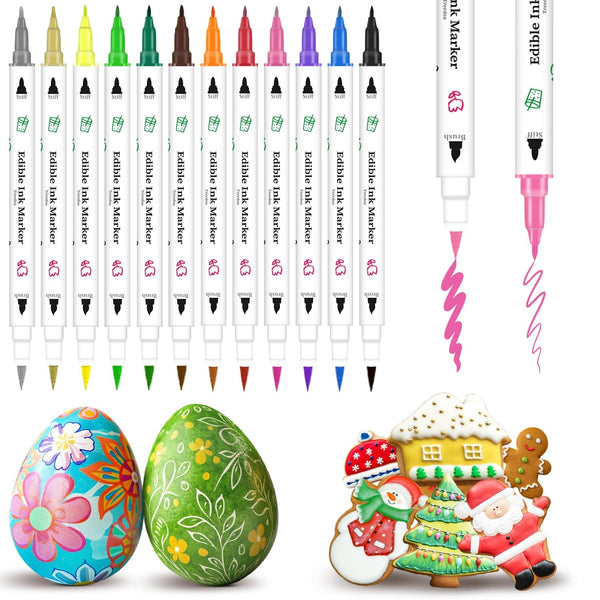 Pixuri de colorat alimentar pentru copt, pix de colorat alimentar pentru ouă de Paște, pixuri de colorat fondant, 12 markere cu punct fin, alimente, scriitor pentru fursecuri, prăjituri, fondant, deserturi, pix comestibil de scris
