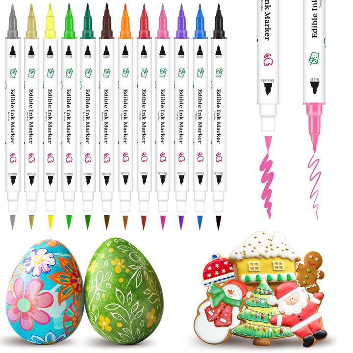 Pixuri de colorat alimentar pentru copt, pix de colorat alimentar pentru ouă de Paște, pixuri de colorat fondant, 12 markere cu punct fin, alimente, scriitor pentru fursecuri, prăjituri, fondant, deserturi, pix comestibil de scris