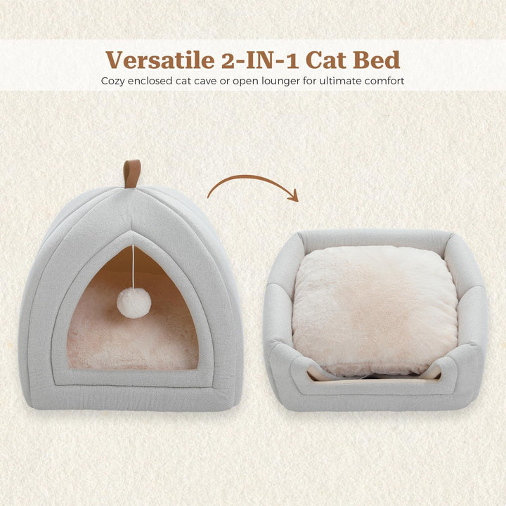 Peșteră pentru pisici PAWZ Road cu pernă lavabilă, pat pentru câini mici, căsuță pentru animale mici, loc de dormit pentru pisici, căsuță de interior pentru pisici, bej, 40 x 40 x 40 cm