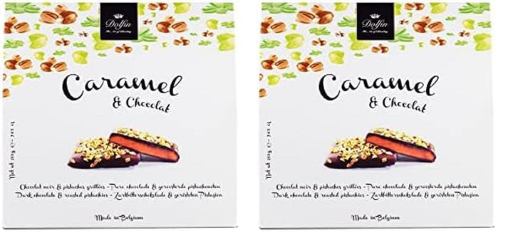 Dolfin Caramel & Ciocolată, fabricat în Belgia, 200 grame Bomboane de Ciocolata Naty Shop 2 x 200 grame Ciocolata cu fistic
