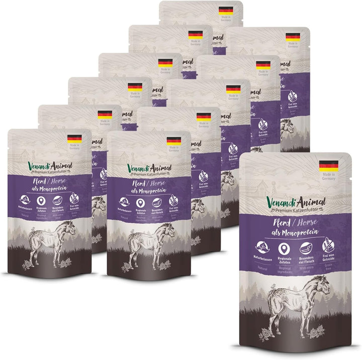 Venandi Animal - Hrană umedă premium pentru pisici - Horse as monoprotein 12-pack (12 X 125 G), fără cereale, monoproteină