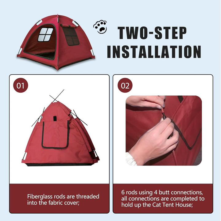 Cort roșu pentru pisici, cuib de pisică, cort portabil pentru animale de companie pentru uz interior și exterior, pentru pisici, căței și alte animale mici