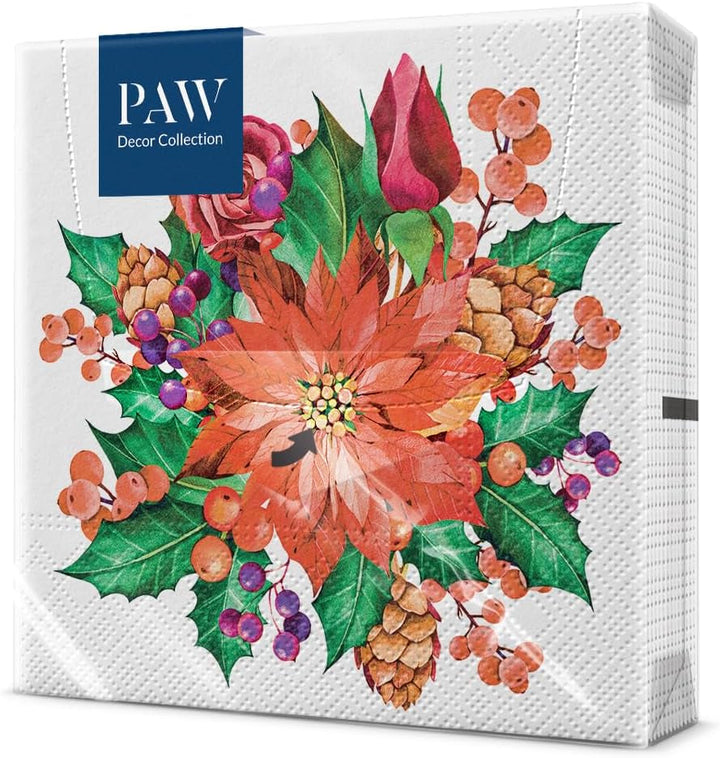 PAW - Șervețele 3 straturi (33 X 33 Cm) I 20 bucăți I Șervețele de hârtie colorate perfecte pentru masa de Crăciun I Șervețele - Crăciun, iarnă, stele, zăpadă, oameni de zăpadă I Familia Snowy