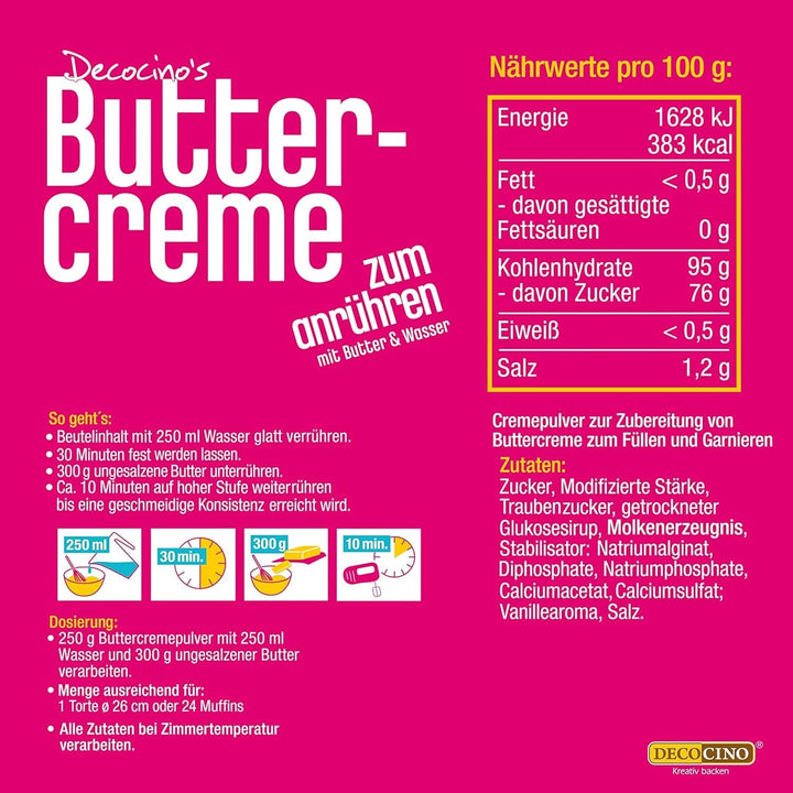 DECOCINO Buttercream Ready Mix (Set de 3 - 3 x 250 grame), pentru glazură, umplere și ornare, ideal pentru prăjituri, creme și torturi Glazuri si Decor Naty Shop