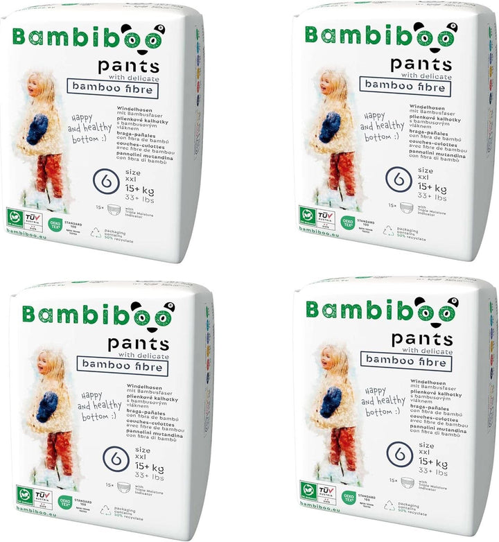 Bambiboo Scutece de unică folosință, prietenoase cu pielea, cu fibre fine de bambus - pantaloni scutece de unică folosință Mama si Copilul Naty Shop Pantaloni scutec, marimea 6, 60 bucati