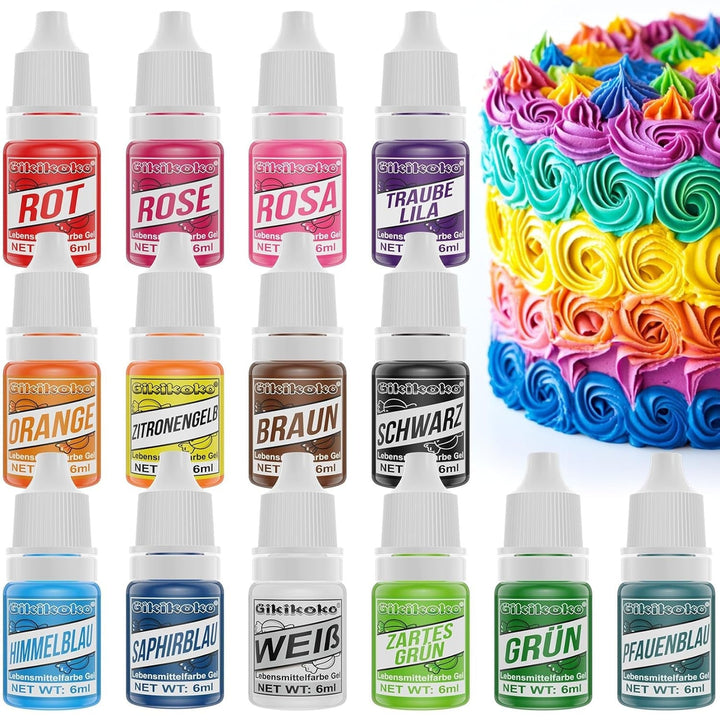 Coloranti alimentari lichizi sau gel, diverse marimi si culori Naty Shop Set 14 x 6 ml Gel