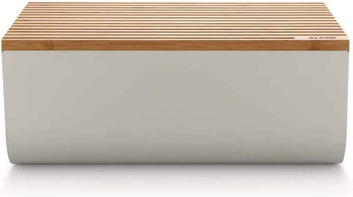 Alessi Mattina BG03 WG - Coș pentru pâine din oțel inoxidabil cu rășină epoxidică și lemn de bambus, gri cald Cutii depozitare alimente Naty Shop