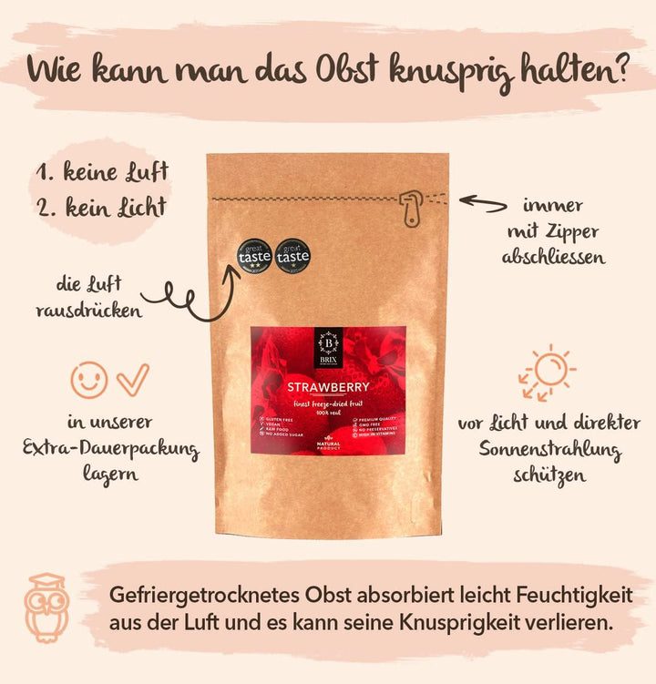 BRIX căpșuni liofilizate | Căpșuni naturale 75 g | Great Taste Award pentru fructe uscate, liofilizate | Fără OMG, fără gluten, vegan, vitamine reținute Produse deshidratate Naty Shop