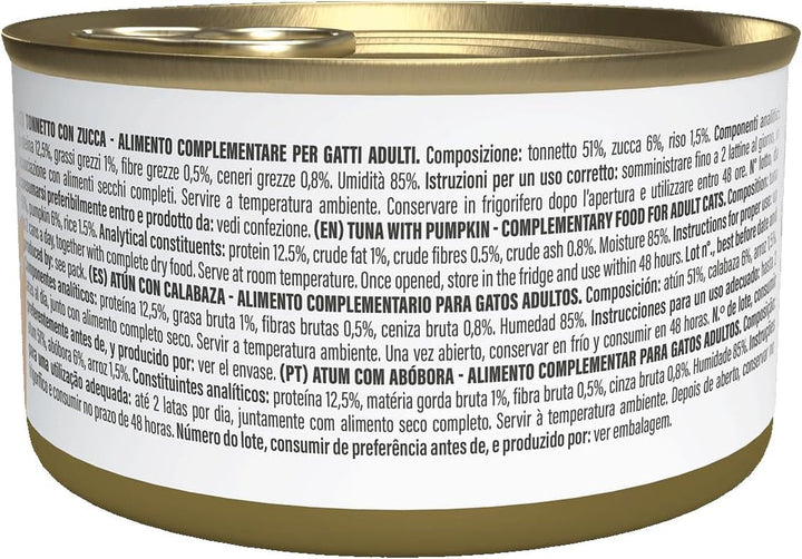 , File de ton cu dovleac în jeleu, Hrană umedă complementară pentru pisici, Rețetă originală, 100% naturală, 12 cutii la 70 G