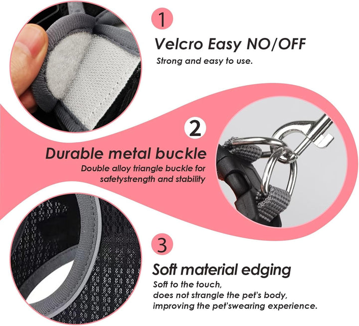 Ham pentru pisici cu lesă rezistentă la evadare, ham reglabil pentru pisici, ham pentru pisici cu căptușeală moale și plasă respirabilă cu reflectorizant pentru antrenament în aer liber (negru XXS)