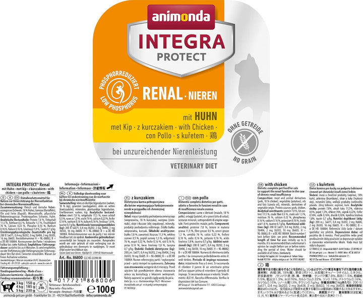 Animonda Integra Protect Kidney Cats, hrană umedă pentru insuficiență renală, curcan pur, 16 X 100 G & Animonda Integra Protect Kidney Cats, hrană umedă pentru insuficiență renală, cu pui, 16 X 100 G