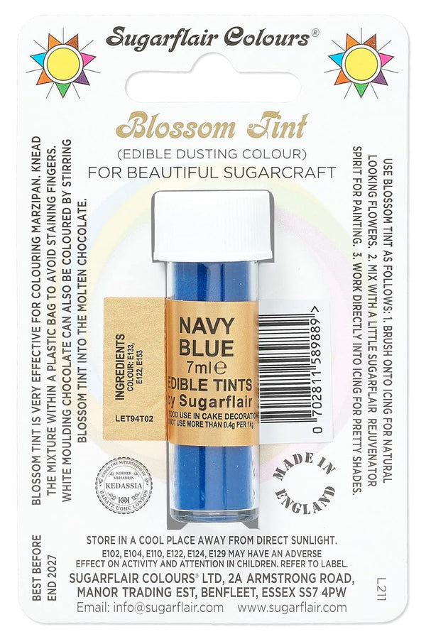 Colorant alimentar pudră Sugarflair Blossom Tint Dusting, albastru marin - Pudră de colorant alimentar pentru decorarea pastei de zahăr colorate, fondantului, glazurii, ciocolatei, cremei de unt, macaroanelor - 7 ml