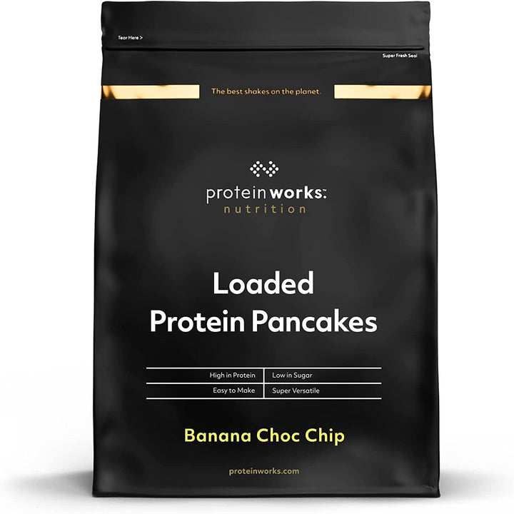Protein Works - Loaded Protein Pfannkuchen | Premium Pfannkuchen Mischung | Eiweiß Pancakes | Protein Pancakes | 8 Servings | Natürlich | 500G Amestec pentru copt si gatit Naty Shop 500G Banane-Schoko-Chip