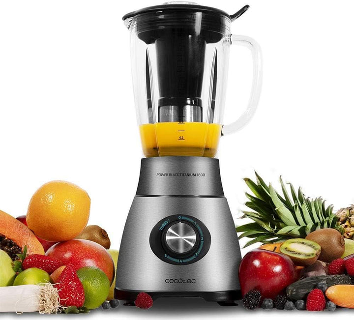 Cecotec Standmixer Power Black Titanium 2200MAX Smooth, 2200 W Maximale Leistung, 6 Klingen Aus Edelstahl, Ice-Crush-Funktion, Turbo- Und Smoothie-Funktion, Autoclean-Funktion Bucatarie Naty Shop Mechanisch 2500 W | 1,8 L