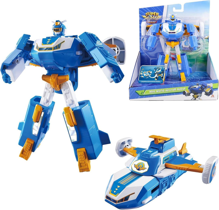 Super Wings 2-In-1 Mini World Aircraft Transforming Robot cu efecte luminoase și sonore, jucărie transformabilă pentru fete și băieți de la 3 ani, albastru Action figures Naty Shop Robot 2 în 1