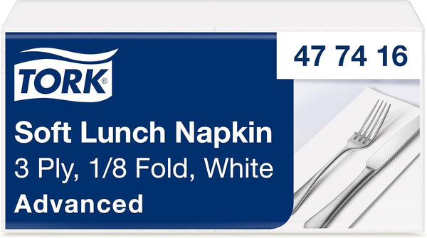 Tork Soft Lunch Napkin alb, pliat 1/8, 3 straturi, 33 cm × 33 cm, 150 șervețele, 477416