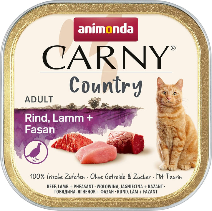 Carny Country Cat Food Wet Chicken + Veal + Venison (32 X 100G), hrană umedă pentru pisici de la Animonda fără cereale și zahăr, cu ingrediente din carne proaspătă