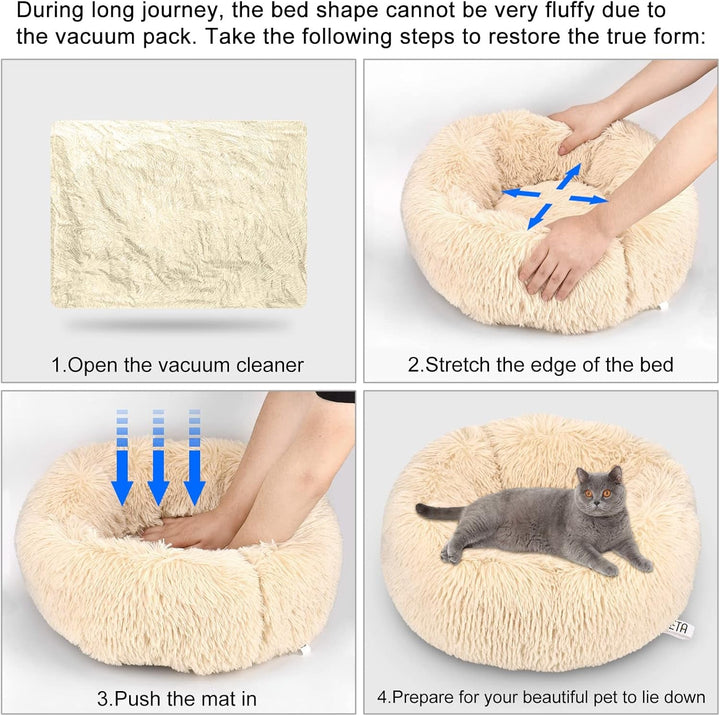 Pat pentru pisici Queta, pat minunat pentru animale de companie, pat pentru câini mici, pat rotund și moale, pat pentru pisici (50 cm, bej)