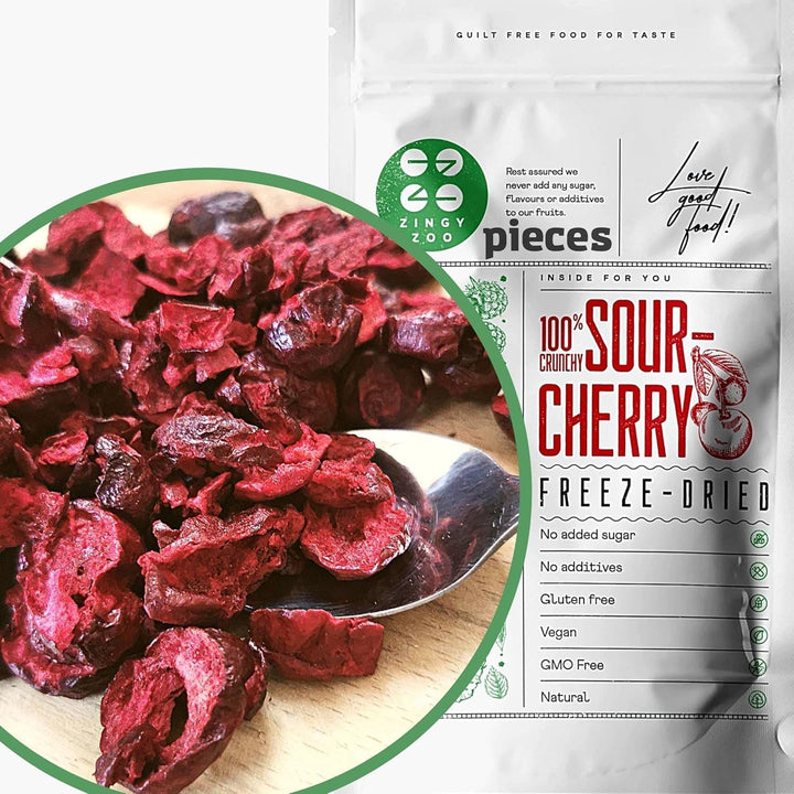 Cireșe amare liofilizate | 100% naturale bucăți de fructe liofilizate Fructe uscate | Cireșe amare uscate | Cireșe amare liofilizate | ZingyZoo Produse deshidratate Naty Shop 100G