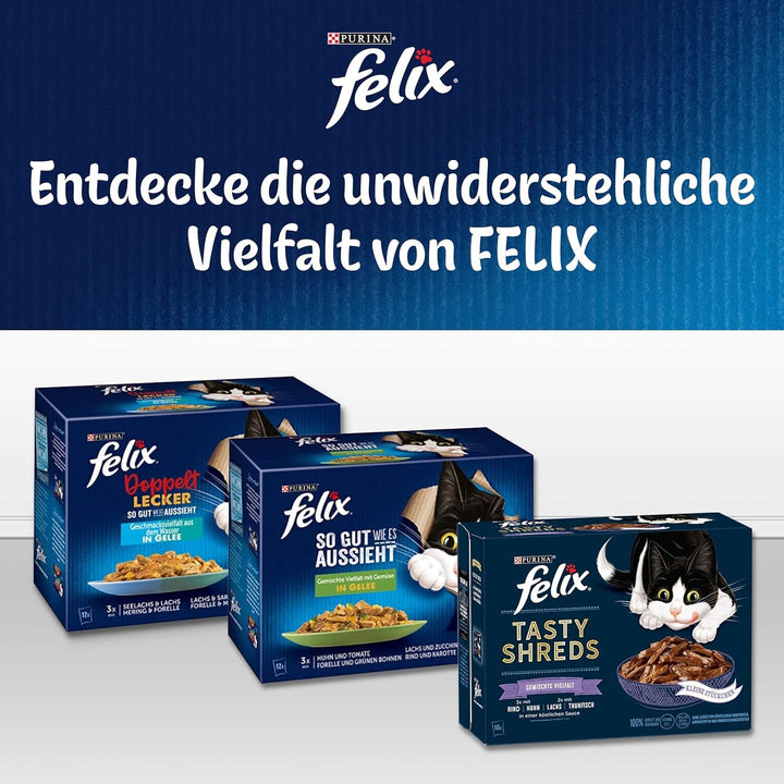 FELIX Sensations Jellies hrană pentru pisici umedă în jeleu, amestec variat, pachet de 6 (6 X 12 pungi a 85G)