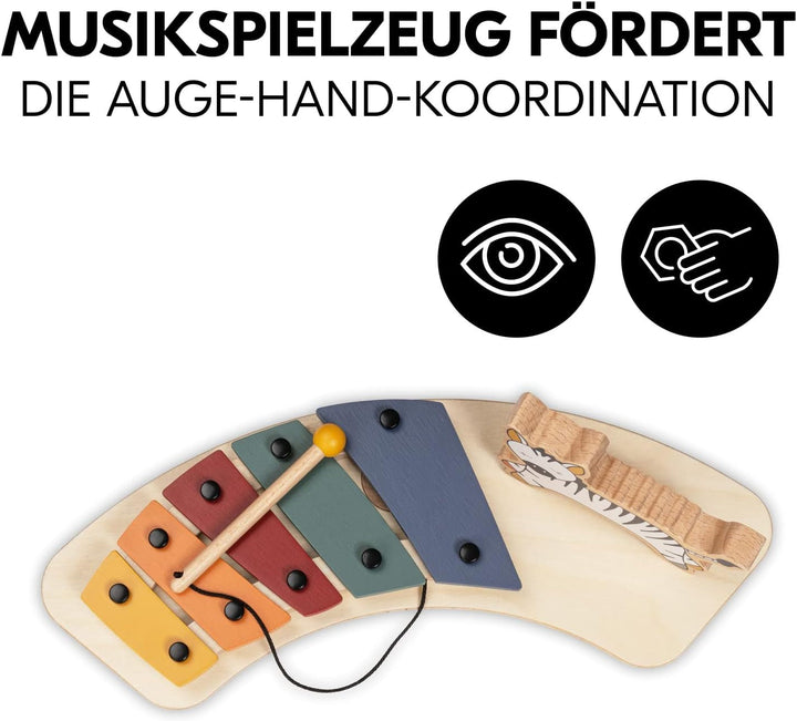 hauck Play Music, Zebra - Xilofon joc muzical de la 12 luni Compatibil cu placa de joc Play Tray pentru Alpha+, Beta+ și Arketa scaun înalt din lemn, jucărie din lemn pentru copii Promovează coordonarea ochi-mână Jucarii Bebe Naty Shop