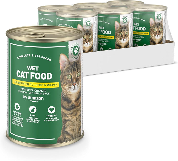 By Amazon Hrană pentru pisici, umedă, conservă, bucăți cu carne de pasăre în sos, 12 X 415 G