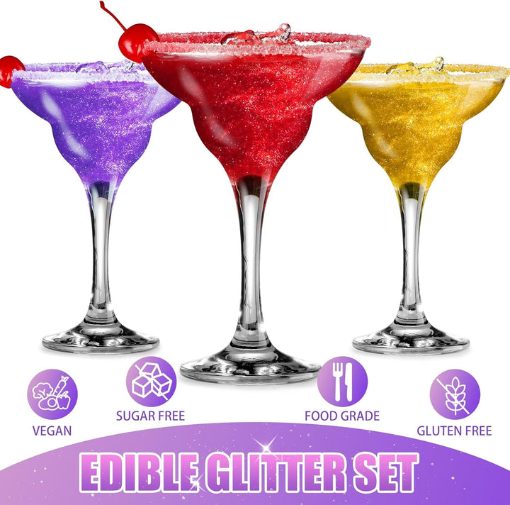 Set de sclipici comestibil - 4 culori pudră de sclipici comestibilă multicoloră, praf de sclipici pentru prăjituri, băuturi, alimente - pudră de sclipici metalică, colorant alimentar pentru cocktailuri, vin, fondant