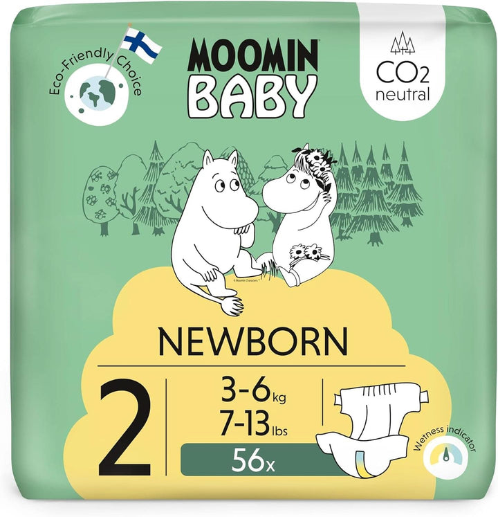 Muumi Baby Newborn Eco Nappies mărimea 1, 2-5 kg, 25 bucăți, scutece premium moi cu indicator de umezeală Mama si Copilul Naty Shop Größe 2 (56Er Pack)