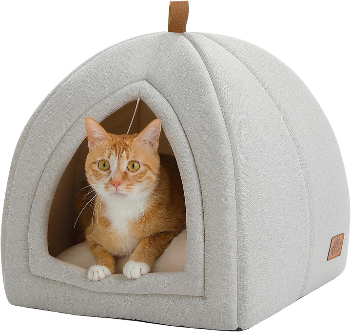Peșteră pentru pisici PAWZ Road cu pernă lavabilă, pat pentru câini mici, căsuță pentru animale mici, loc de dormit pentru pisici, căsuță de interior pentru pisici, bej, 40 x 40 x 40 cm