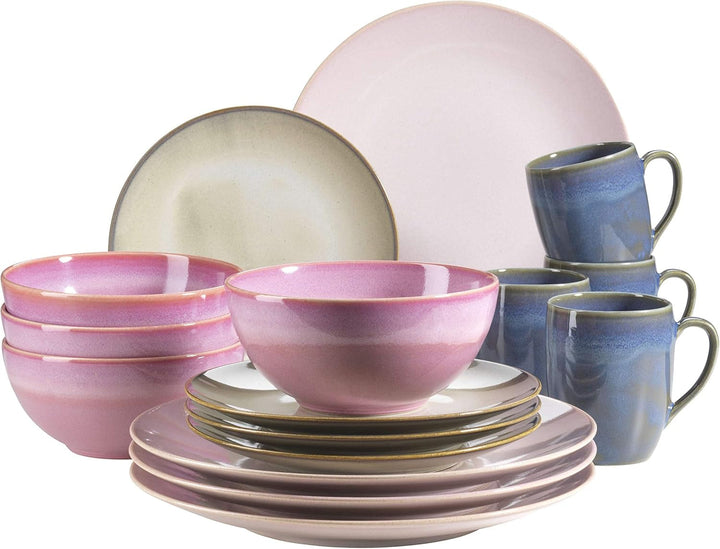 MÄSER 931736 Geschirr-Set Für 4 Personen Im Mediterranen Vintage-Look, 16-Teiliges Kombiservice in Sandigem Grau, Keramik, Sandgrau Seturi vesela masa Naty Shop Rosa / Blue Moon / Pink / Hellblau