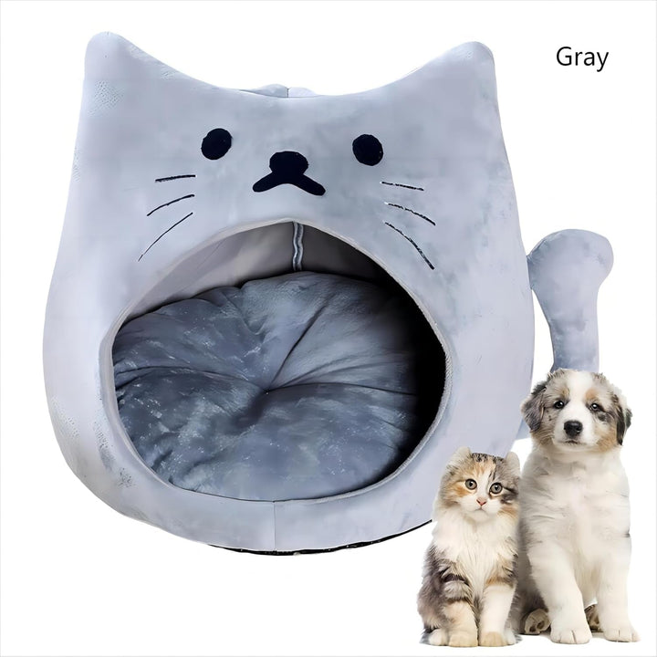 Pat pentru pisici, peșteră pentru animale de companie, cuib pentru pisici, pat moale, casă pentru pisici, cort, pat cald, peșteră pentru pisici, pat de dormit pentru pui, pernă lavabilă pentru animale de companie (gri-S)